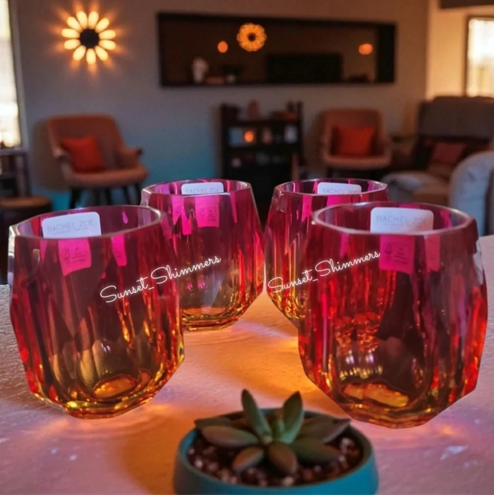 4pc Rachel Zoe Sunset Ombre Acrylic Crystal Tumbler Cup Drink Glass Set NEW